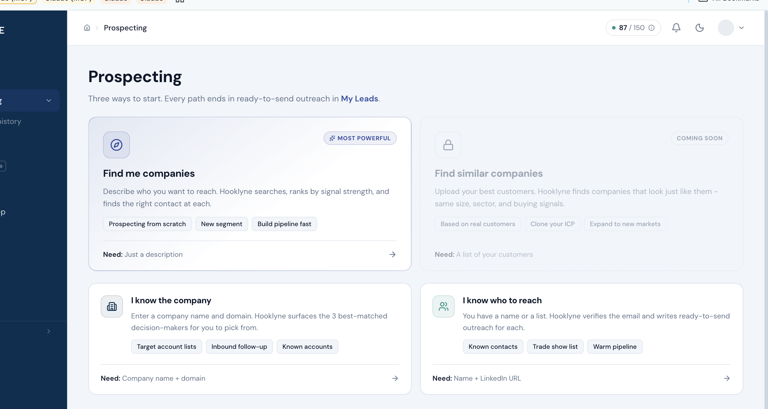 Portal prospecting setup showing ICP and voice profile configuration
